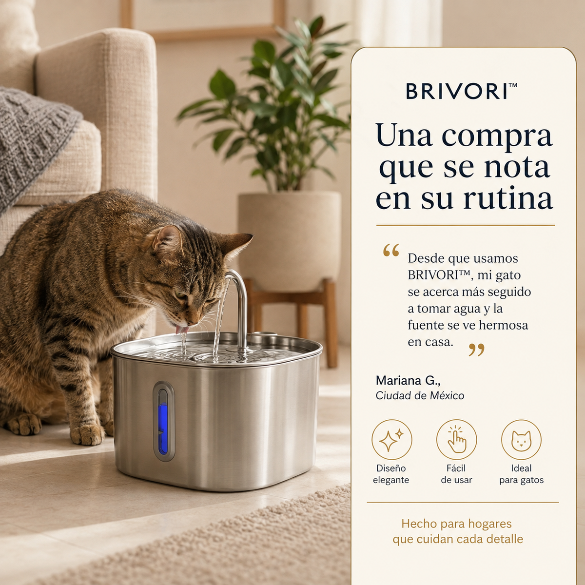 Brivori™ - Fuente de Agua de Acero Inoxidable para Gatos