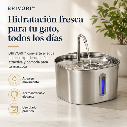 Brivori™ - Fuente de Agua de Acero Inoxidable para Gatos