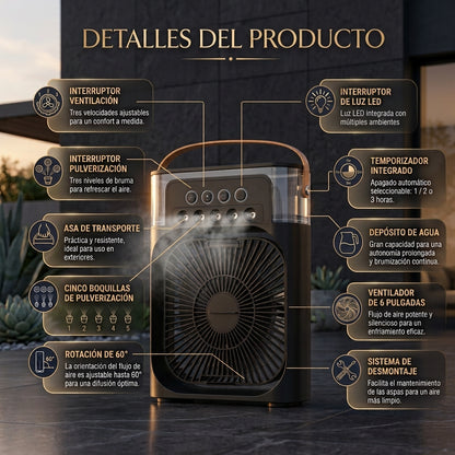 Brivori™ - Ventilador Humidificador Portátil 3 en 1