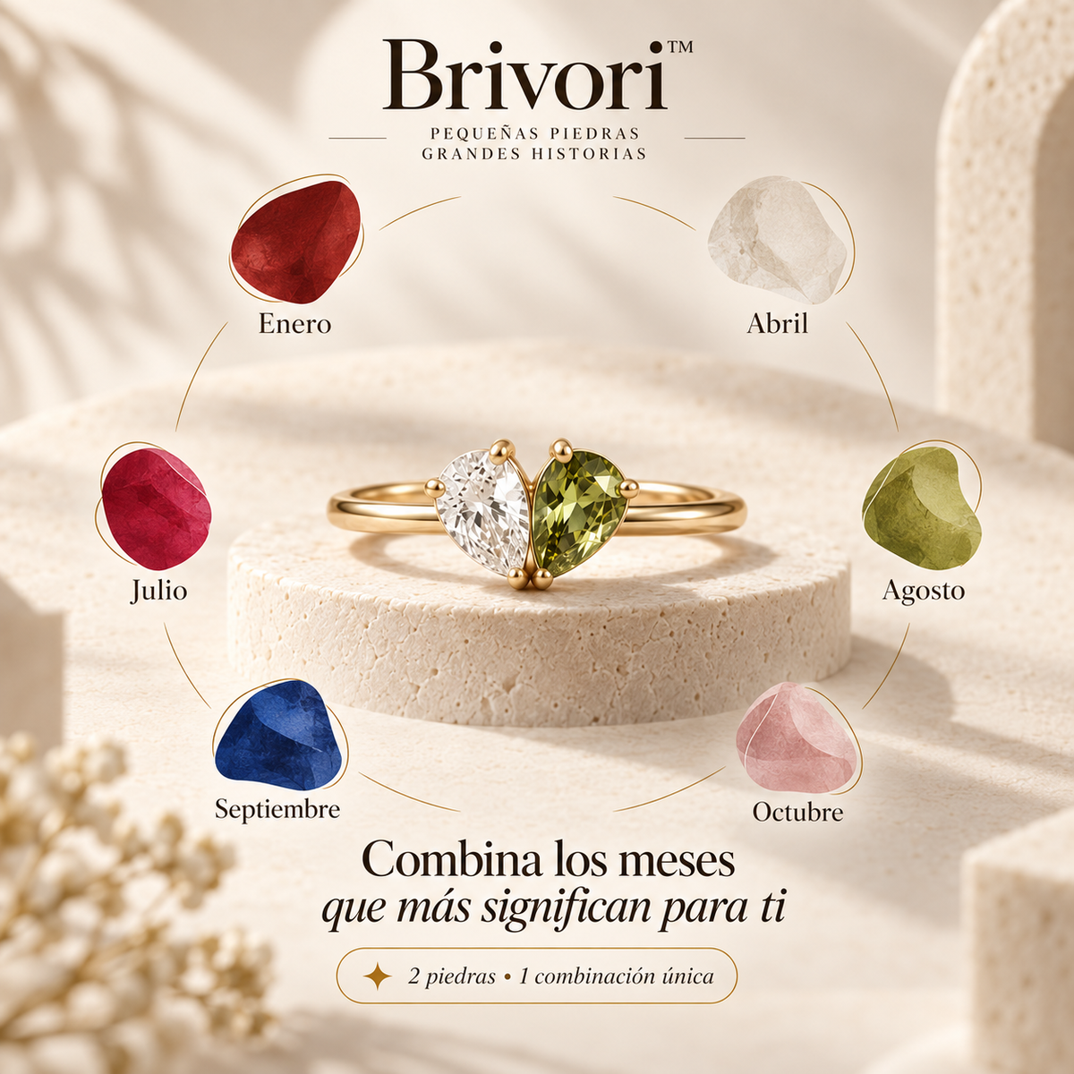 Brivori™ - Anillo Piedras de Nacimiento Corazón Dual