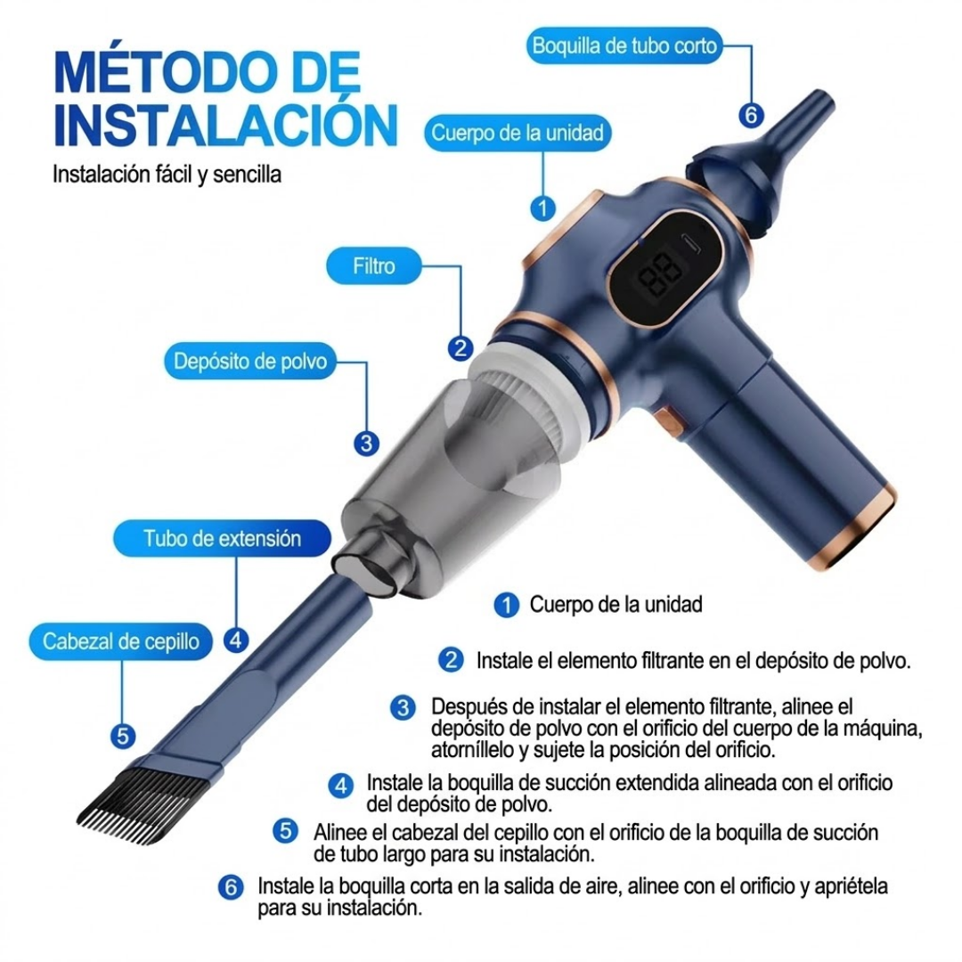 AEROVEX™ Aspiradora compacta para coche con turbocompresor
