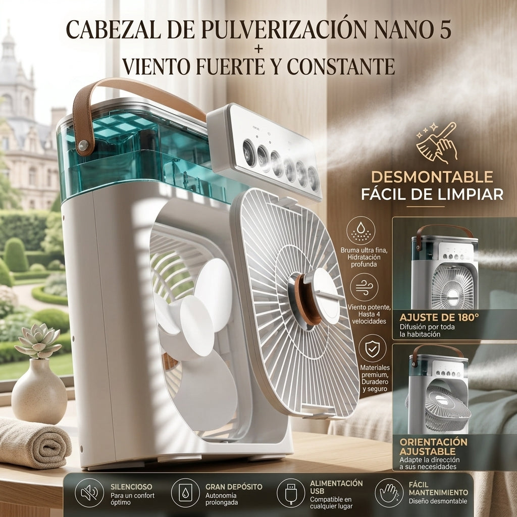 Brivori™ - Ventilador Humidificador Portátil 3 en 1
