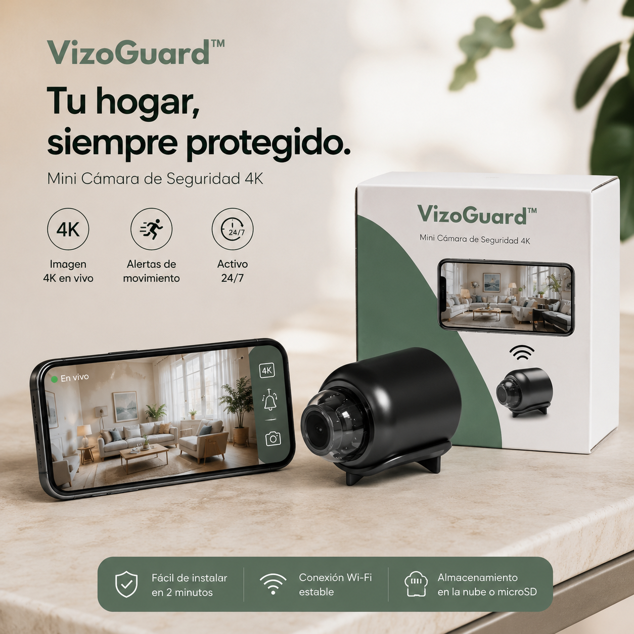 VizoGuard™ – Mini Cámara de Seguridad 4K