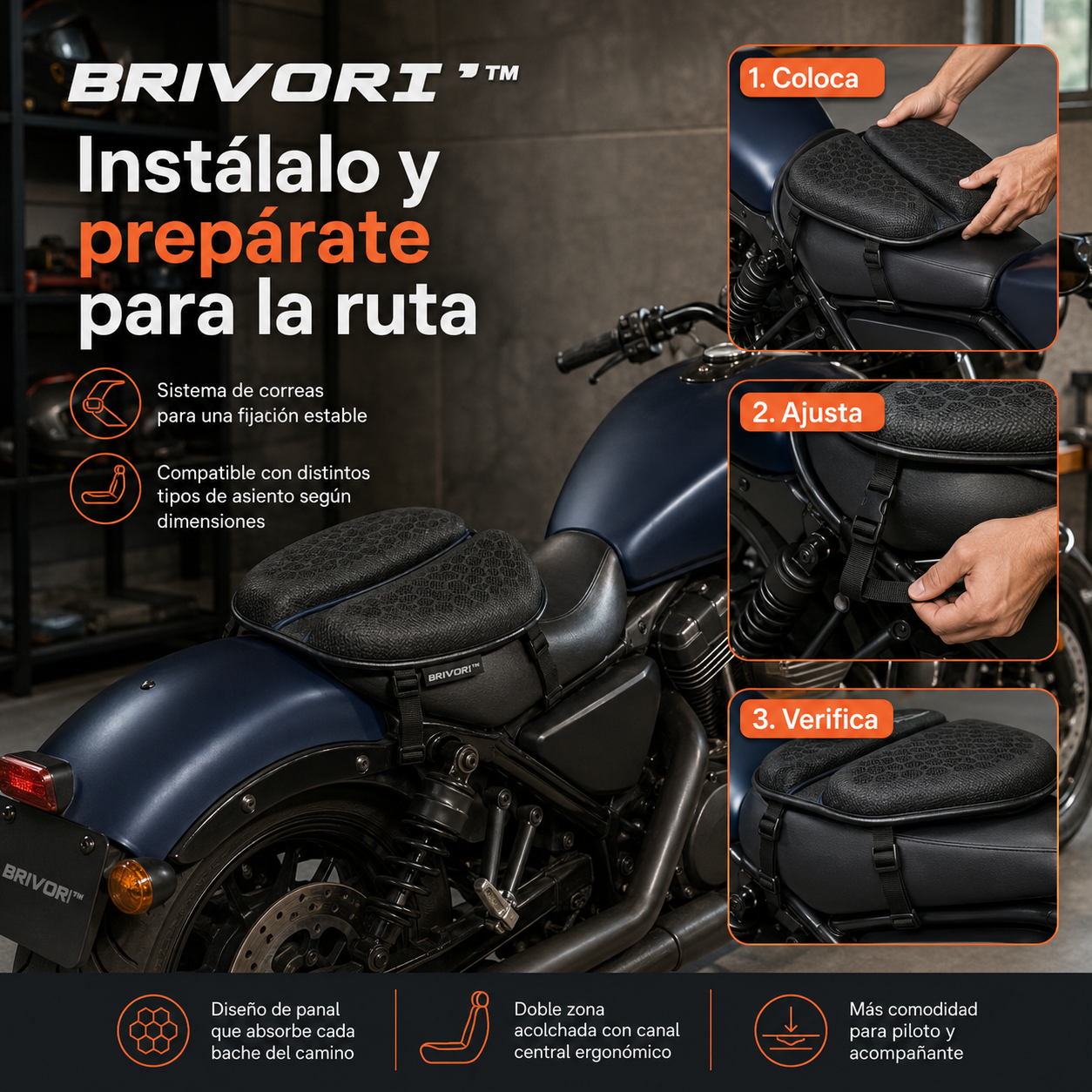 Brivori™ - Asiento Ergonómico para Motociclista