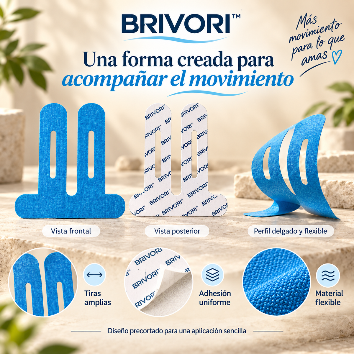 Brivori™ - Cinta Kinesiológica Precortada para Rodilla