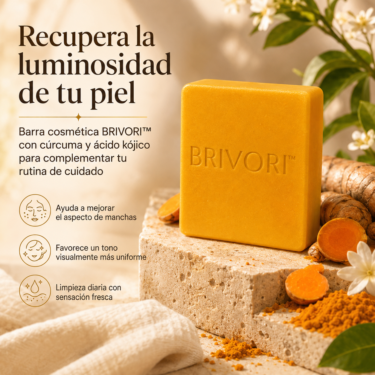Brivori™ - Jabón Aclarante de Cúrcuma y Ácido Kójico