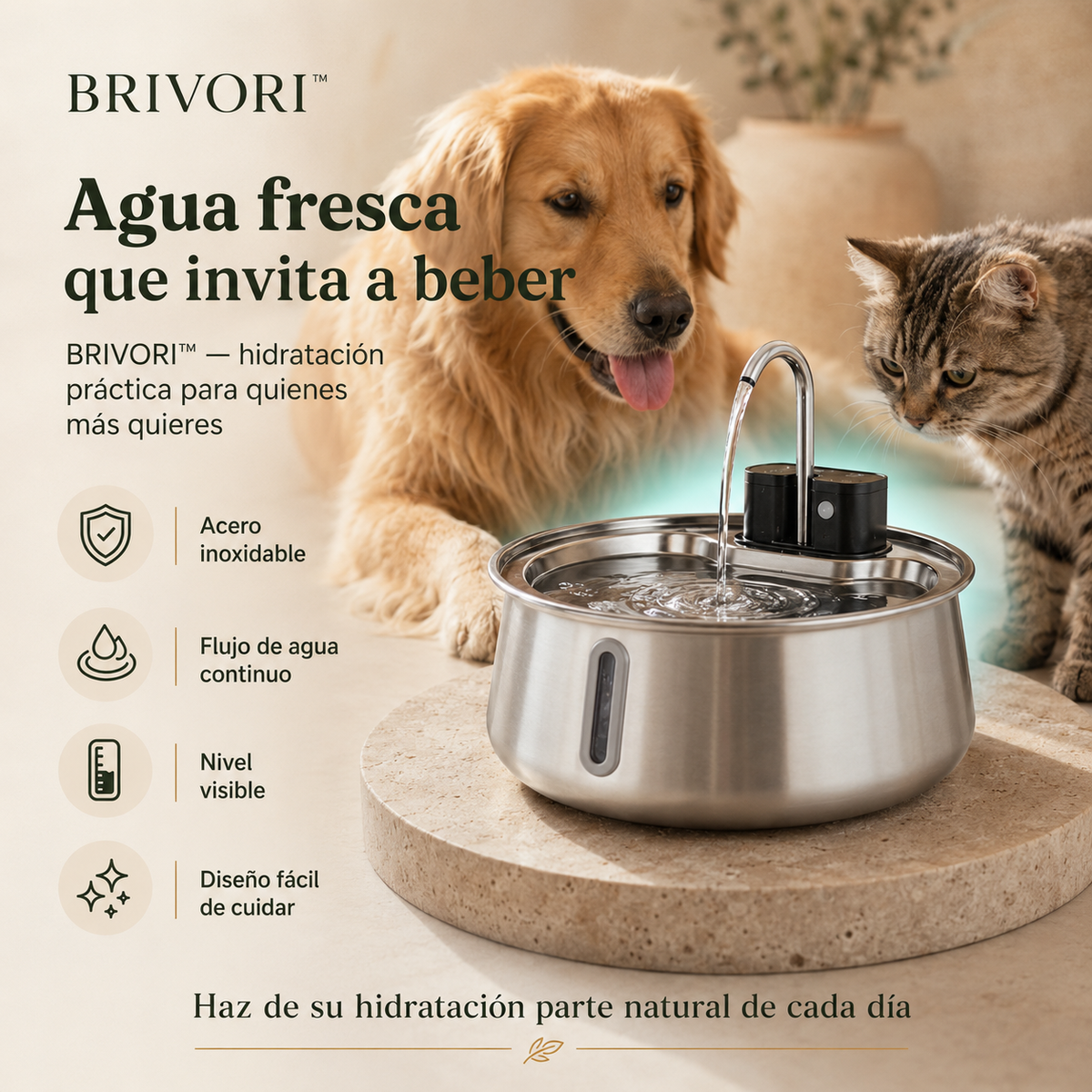Brivori™ - Fuente de Agua de Acero Inoxidable para Perros