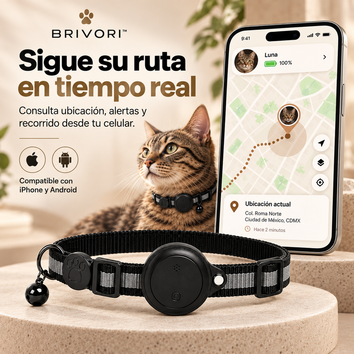 Brivori™ - Collar Localizador GPS para Gatos