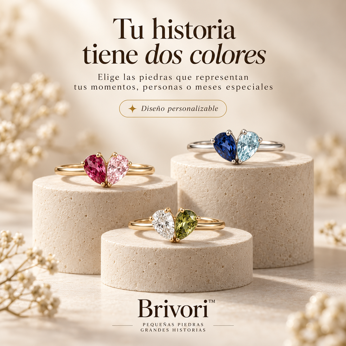 Brivori™ - Anillo Piedras de Nacimiento Corazón Dual