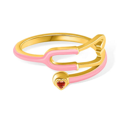 MedHeart™ – Anillo médico con corazón de cristal